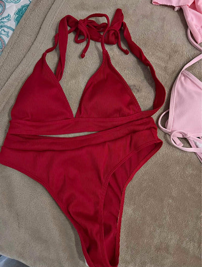 Rose red top and bottom swimsuit set