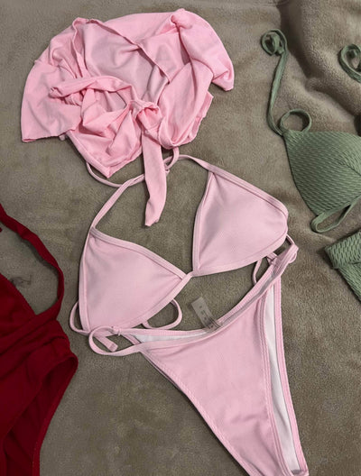 Pink lingerie top and bottom set