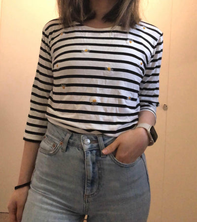 Used Striped Black & White Top